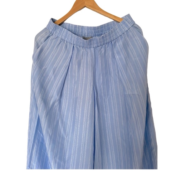COS Wide Leg Lt Blue & White Silk Pants w Elastic Waist & Side Pockets - Picture 7 of 11